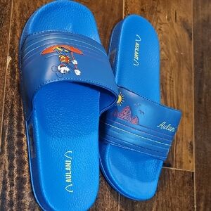 Disney Aulani Blue Slide Sandals with Mickey Design